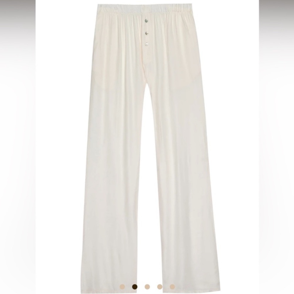 NWT Donni Silky Satin Henley Button Elastic Waist Wide Baggy Pants Cream Ivory
